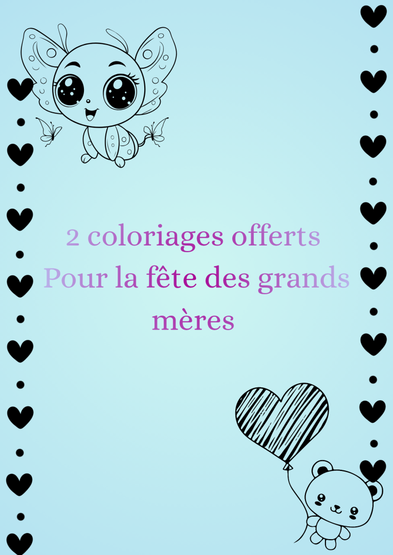 Deux coloriages offerts pour la fête des grands-mères, avec des dessins mignons.